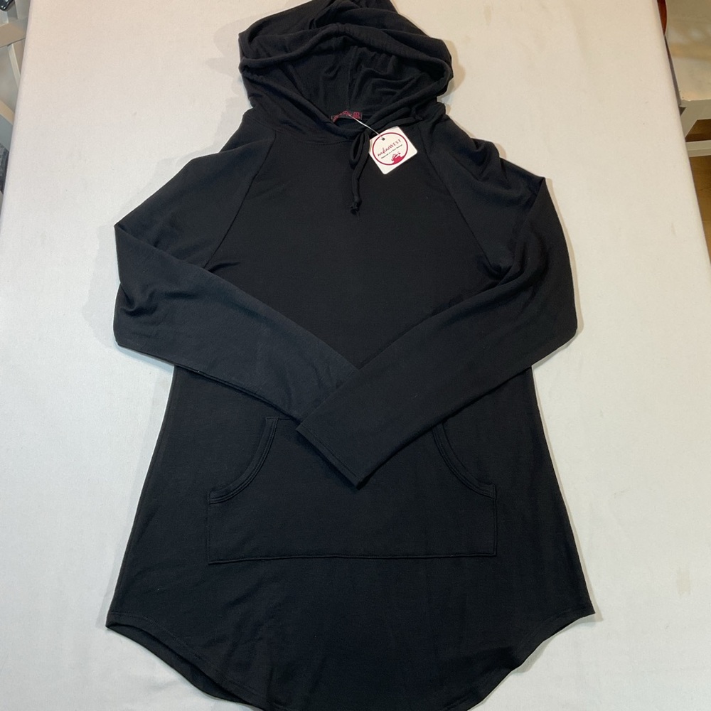Nadine West NWT Sasha Rose Black‎ Lightweight Long Sleeve Hoodie Dress, Size S